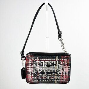RARE Coach Poppy Collection Tartan Plaid Glittery Metallic Monogram Wristlet